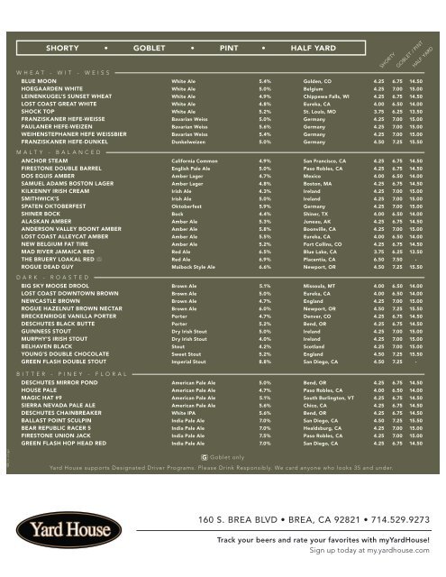 Beer Menu - Yard House Restaurants