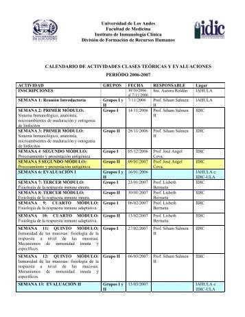 Cronograma de actividades teÃ³ricas y evaluaciones - Medic.ula.ve
