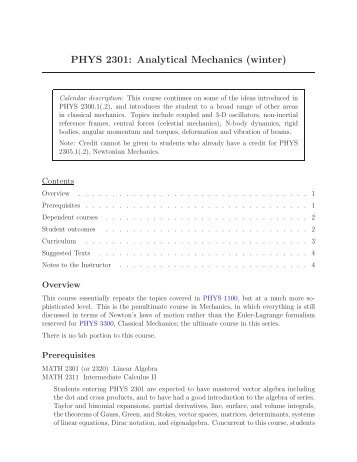 PHYS 2301: Analytical Mechanics (winter)