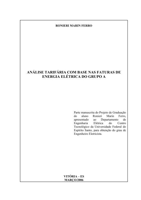 anÃƒÂ¡lise tarifÃƒÂ¡ria com base nas faturas de energia elÃƒÂ©trica do grupo a