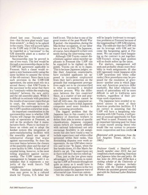 Fall 1983 – Issue 30 - Stanford Lawyer - Stanford University