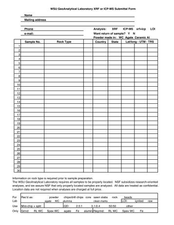 WSU GeoAnalytical Laboratory XRF or ICP-MS Submittal Form ...