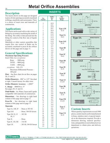 Metal Orifice Assemblies - O'Keefe Controls Inc