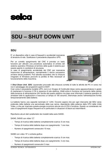 SDU – SHUT DOWN UNIT - SELCA SpA