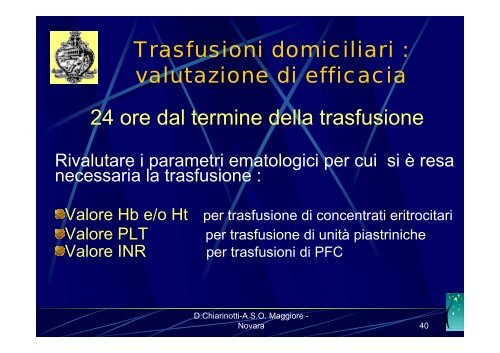 La Trasfusione domiciliare: un servizio al Paziente - ASL 13 Novara