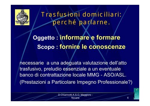 La Trasfusione domiciliare: un servizio al Paziente - ASL 13 Novara