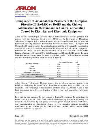 Compliance of Arlon Silicone Products to RoHS - Team-Logic