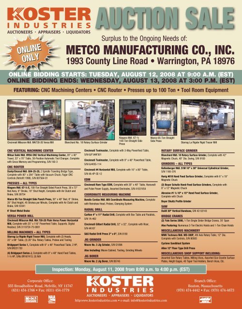 METCO MANUFACTURING CO., INC. - Koster Industries, Inc.