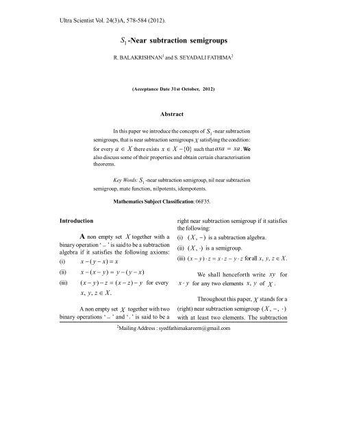 S -Near subtraction semigroups - Ultrascientist.org