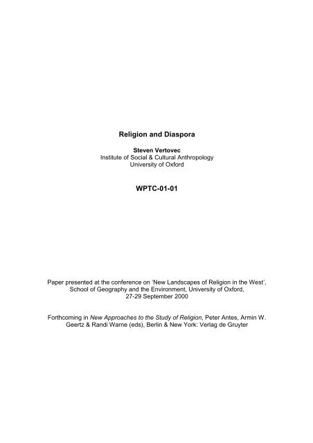 Religion And Diaspora Transnational Communities Programme Religion And Diaspora Transnational Communities Programme