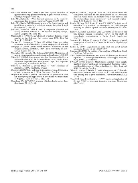 Geophysical and hydrogeologic investigation of groundwater in the ...