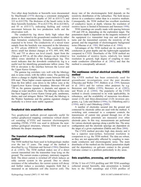 Geophysical and hydrogeologic investigation of groundwater in the ...