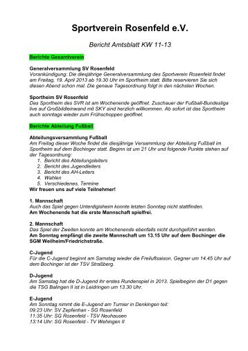 Sportverein Rosenfeld eV Bericht Amtsblatt KW 11-13 - SV Rosenfeld