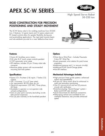 APEX SC-W Series Technical Specifications - Automation