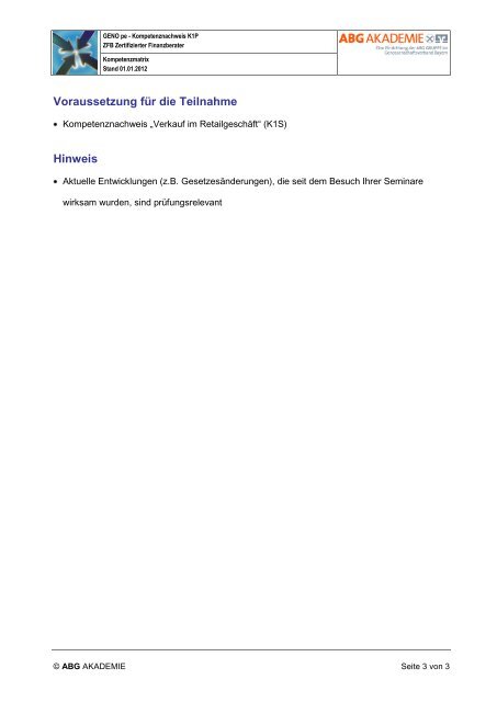 Kompetenzmatrix âZFB Zertifizierter Finanzberater / ifp ... - ABG