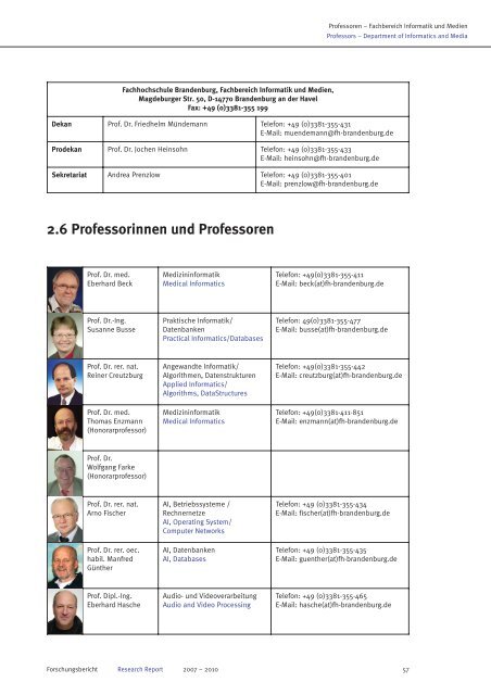 Research Directory of the Brandenburg University of Applied Sciences