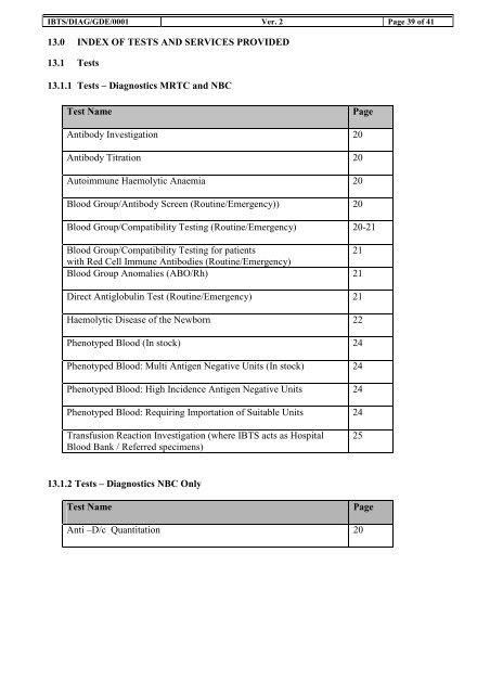 IBTS DIAG GDE 0001 - Irish Blood Transfusion Service