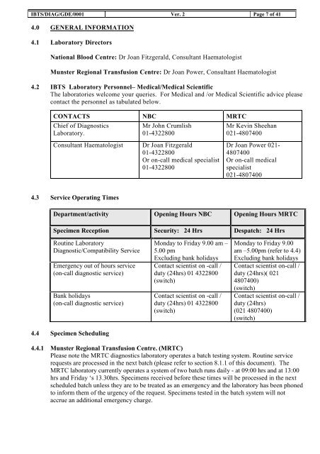 IBTS DIAG GDE 0001 - Irish Blood Transfusion Service