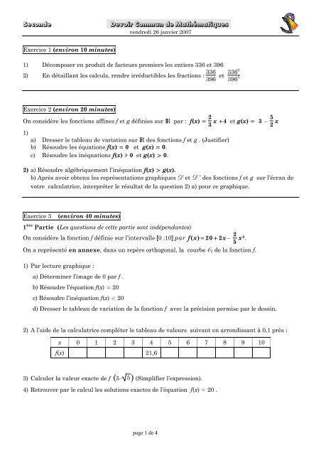 Seconde Devoir Commun De Matha C Matiques Seconde Devoir Commun De Matha C Matiques