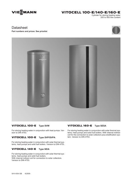 Vitocell 100E 140E 160E Datasheet - Viessmann