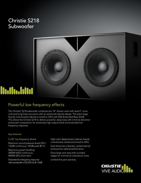 Christie Vive Audio Subwoofer - S118 Datasheet - Christie Digital ...