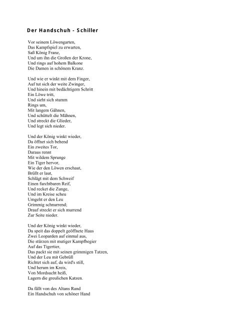 Der Handschuh Strophen Und Verse Der Handschuh - Schiller - BalladenJukeBox