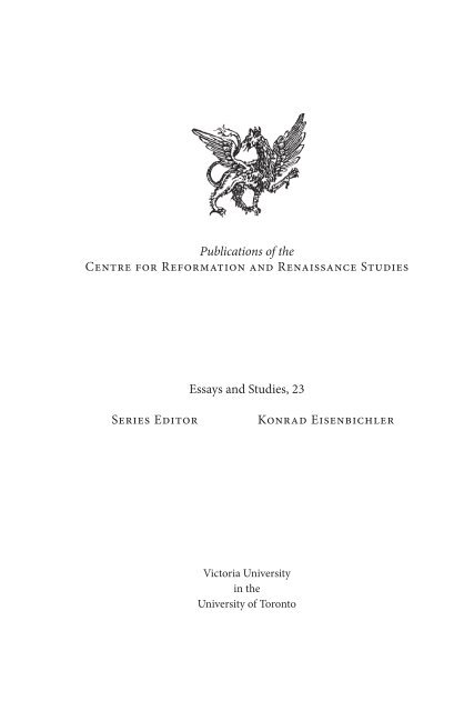 Publications of the Centre for Reformation and Renaissance Studies ...
