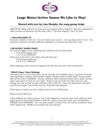 Large Motor/Active Games We Like to Play! - Ooey Gooey, Inc.