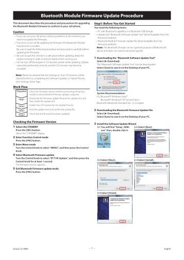 Bluetooth Module Firmware Update Procedure - Kenwood