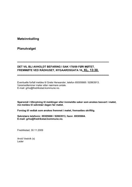 Møteinnkalling Planutvalget - Fredrikstad kommune