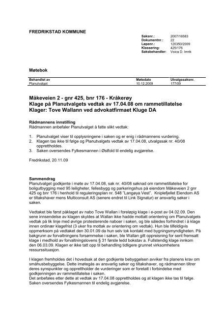 Møteinnkalling Planutvalget - Fredrikstad kommune