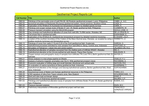 Geothermal Project Reports List - The University of Auckland Library