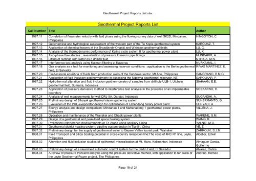 Geothermal Project Reports List - The University of Auckland Library