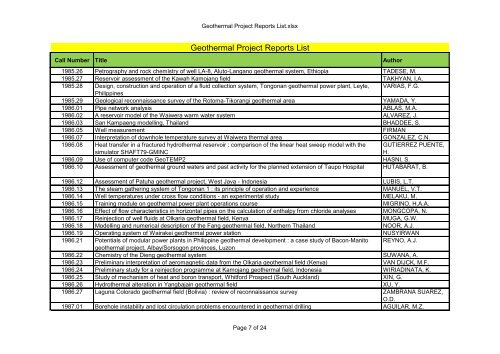 Geothermal Project Reports List - The University of Auckland Library