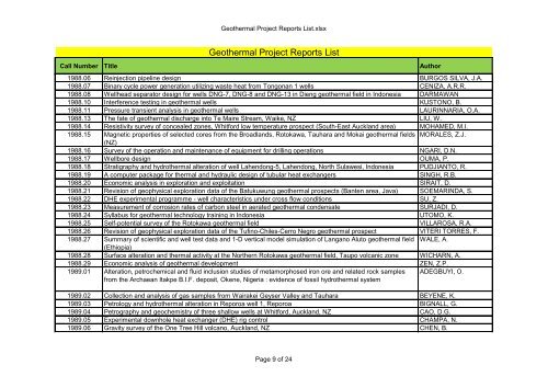 Geothermal Project Reports List - The University of Auckland Library