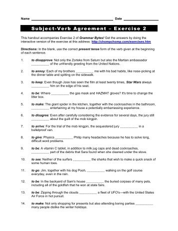 Subject-Verb Agreement â Exercise 2 - Grammar Bytes!