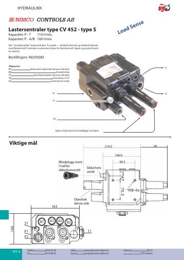 Lastersentraler type CV 452 - type S Load Sense Viktige mÃƒÂ¥l