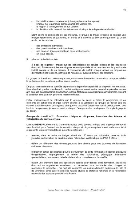 Compte rendu de la réunion du comité stratégique ... - Service Civique