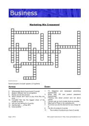 Marketing Mix Crossword Across Down - James Abela ELT