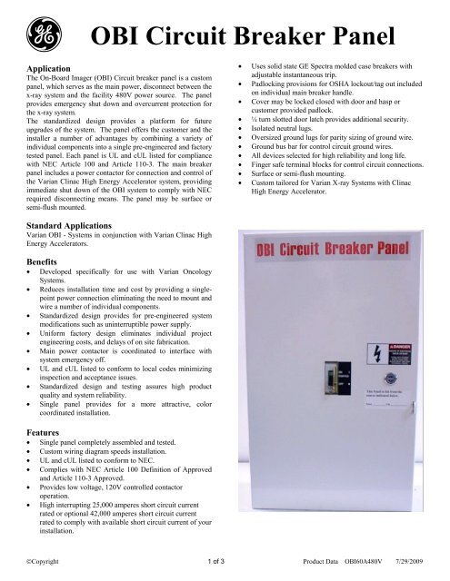 Varian High Energy Clinac Main Circuit Breaker Panel with Battery ...