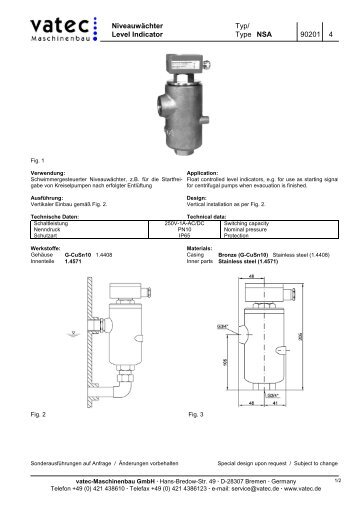 Level Indicator Type NSA 90201 4 - vatec Maschinenbau GmbH