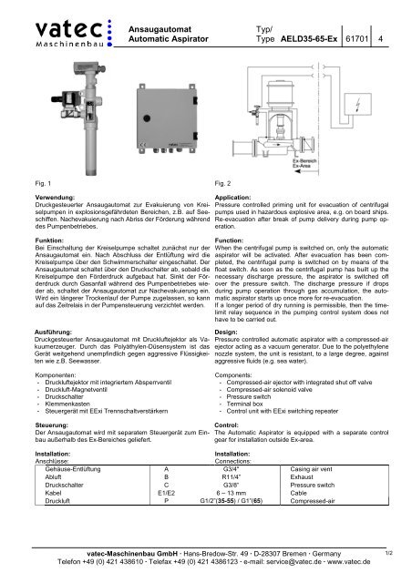 Ansaugautomat Typ/ Automatic Aspirator Type AELD35-65-Ex ...