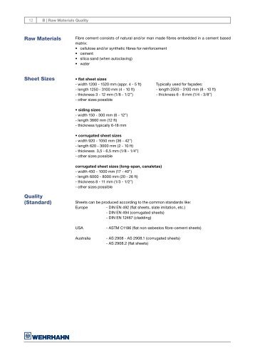 Raw materials sheet sizes Quality (standard) - Wehrhahn