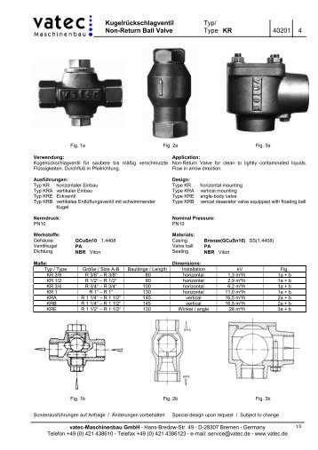 Non-Return Ball Valve Type KR 40201 4 - vatec Maschinenbau GmbH