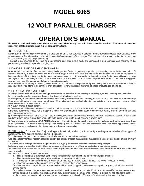 model 6065 12 volt parallel charger operator's manual - Associated ...