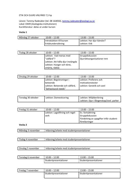 ETIK OCH DJURS VÄLFÄRD 7,5 hp Lärare: Tommy Radesäter ... - BIG