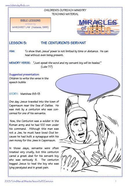Lesson 5 The Centurion S Servant Free Bible Lessons Home