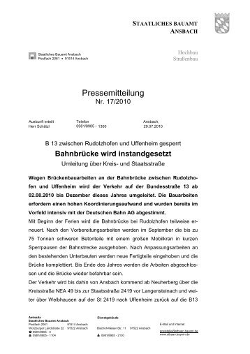 B13 zwischen Rudolzhofen und Uffenheim gesperrt - Staatliches ...