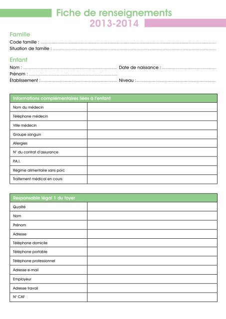 Fiche de renseignements 2013-2014 - Site officiel de la Ville de ...