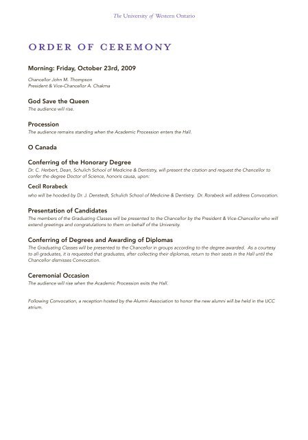 ORDER OF CEREMONy - Academic Calendar - University of ...